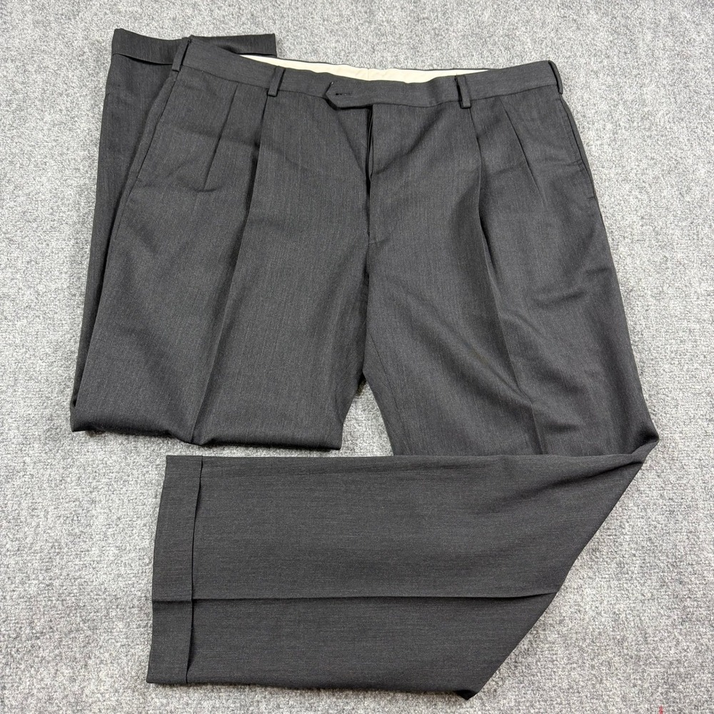Brooks Brothers 1818 Madison Pants Mens 42x32 Charcoal Grey Pleated Cuffed Wool